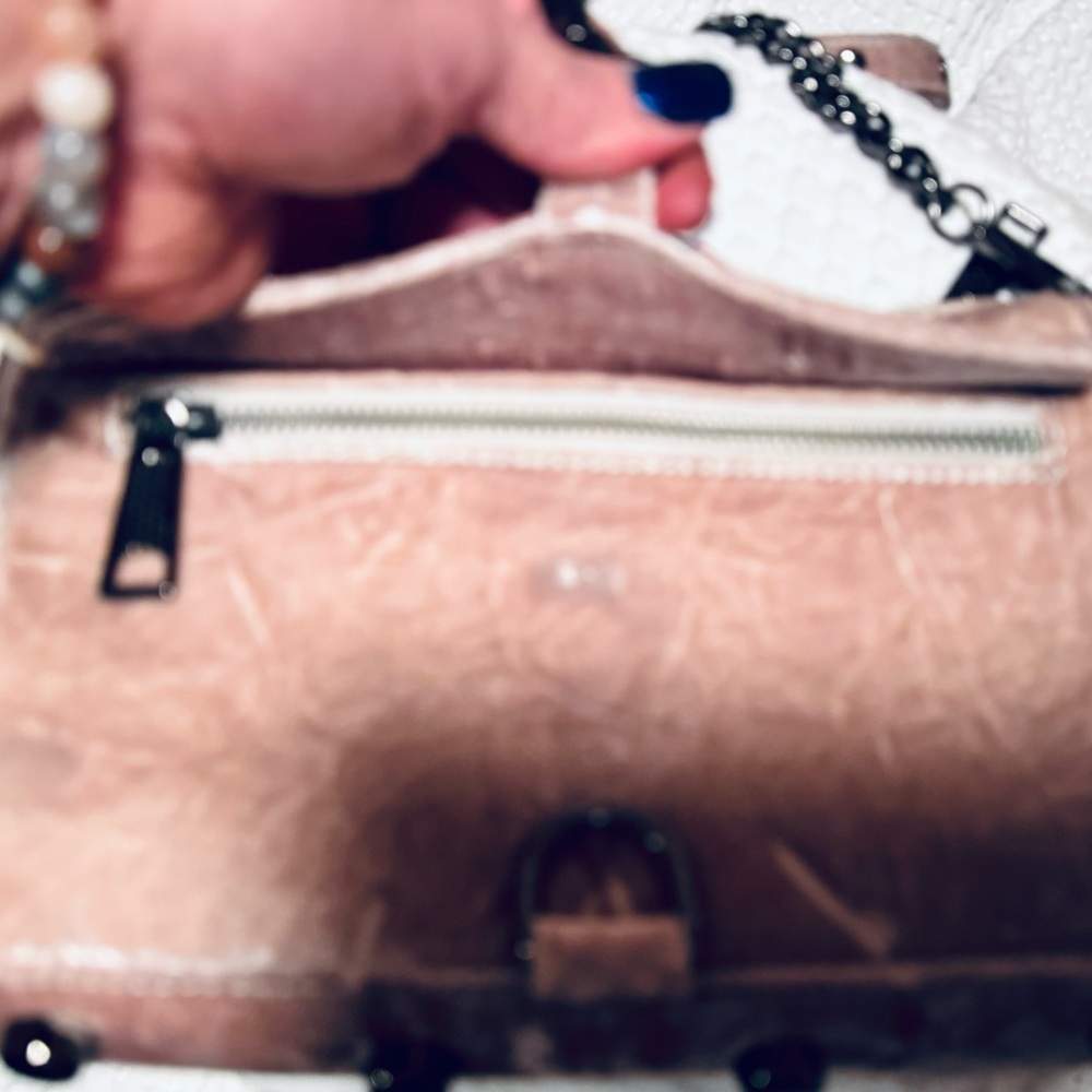 New Rebecca Minkoff Crossbody, beige, crushed velvet, dark hardware zippered top - Picture 3 of 7